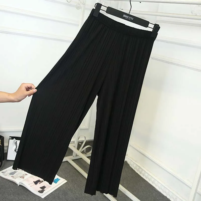 

Summer Thin Big Size Wide Leg Pants Loose Black Color Fashion Big Size Pink Elastic Waist Thin Beach Women Pants Femme Pants