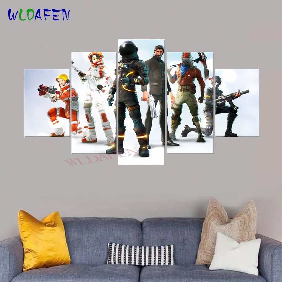 fortnite game anime poster 5 pieces canvas art printed pictures for living wall art home decor kids bedroom decor - fortnite wall decor
