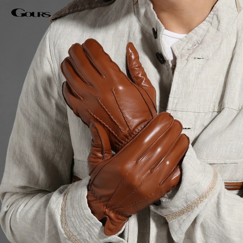 Gours 2017 New Men's Winter Genuine Leather Gloves Fashion Brand Black