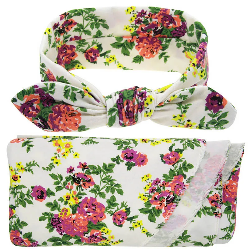 Пеленальный комплект для новорожденных и больниц, пеленальный комплект с повязкой на голову, повязка для пеленания, повязка на голову, Цветочные Детские одеяла, реквизит - Цвет: Print P