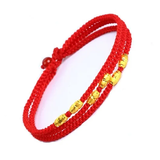 

Authentic 999 24K Yellow Gold Bracelet Weave With 6 PCS Bead 7.5"L