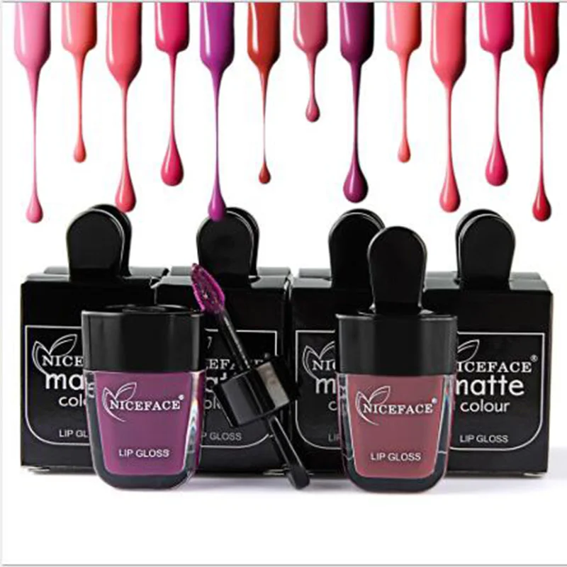 

NICEFACE Matte Ice Cream Lip Gloss Velvet lip Non Stick Lipstick Cosmetic Waterproof Long-Lasting Ice Cream Lip Stick 12 color