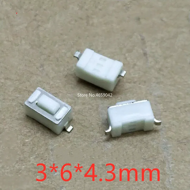 

100PCS 3X6X4.3MM Micro Switch White Button Tactile Tact Push Switch 3*6*4.3MM SMD