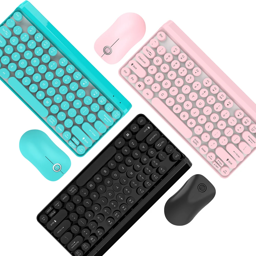 

Wireless 4G Color Keyboard Mouse Set Round Keycap Multimedia Music SMS Shortcuts Bluetooth Keyboard Mouse