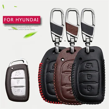 

Real Leather Car Smart Key Shell Key Case Cover For Hyundai IX35 Hb20 I30 IX20 I10 Solaris 2017 Creta Getz Key Chain Key Holder