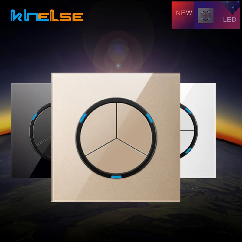 1//2//3//4 Gang Modern Home Wall LED Indicator Light Switch Glass Panel Push