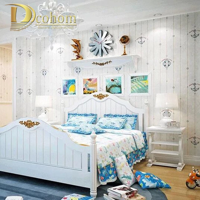 mediterranean cartoon wood striped kids room wallpaper for walls girls boys bedroom decor simple children wall