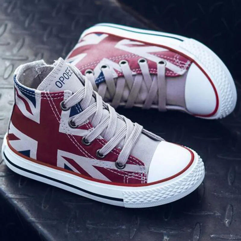 

Children Casual Kids Single Shoes Lace-up Cross-tied Breathable Comfortable England Style High Help Printed Canvas Shoes