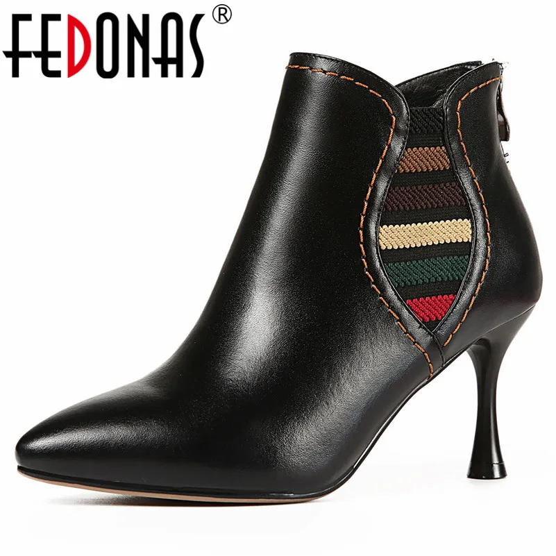 

FEDONAS Fashion Brand Women Genuine Leather Ankle Boots Thin High Heels Zipper Office Pumps Pointed Toe Party Club Shoes Woman