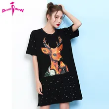 Ukraine Style 2017 Women Summer Dress With Rivet Short Sleeve Tshirt Dresses Female Character Printing Cotton T Shirt Dress