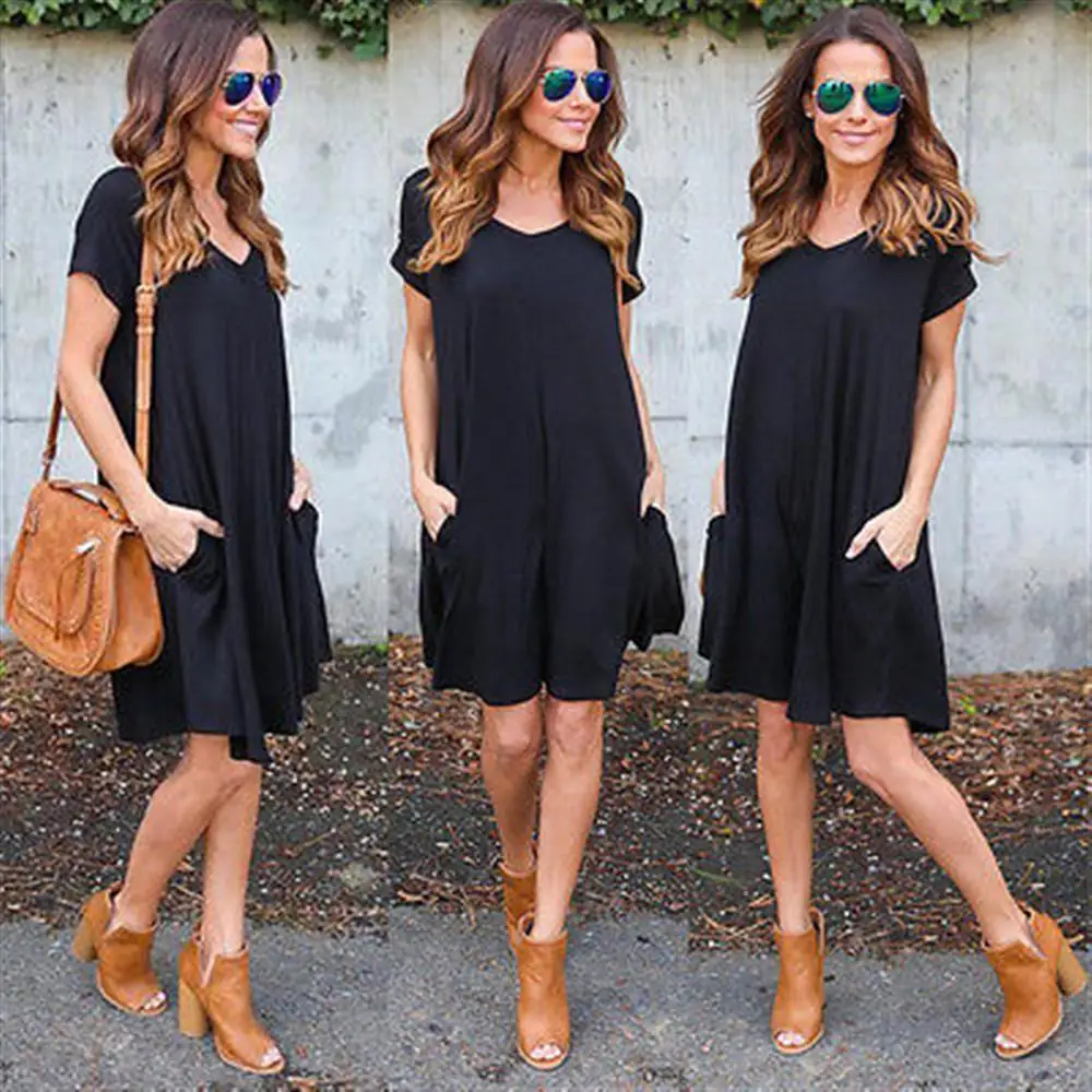 Модные летние Для Женщин ShortSleeve платье Повседневное Sexy v образным вырезом