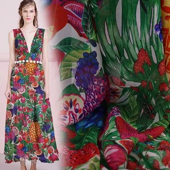 

135CM Wide 6MM Colorful Fruite Print Thin Silk Chiffon Fabric for Summer Dress Shirt Clothes Scarf B081