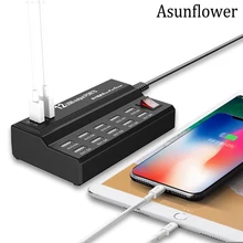 Asunflower 12 портов USB зарядное устройство адаптер разветвитель 5 В 12А настольная Интеллектуальная смарт-станция быстрой зарядки концентратор адаптер Великобритания США ЕС вилка