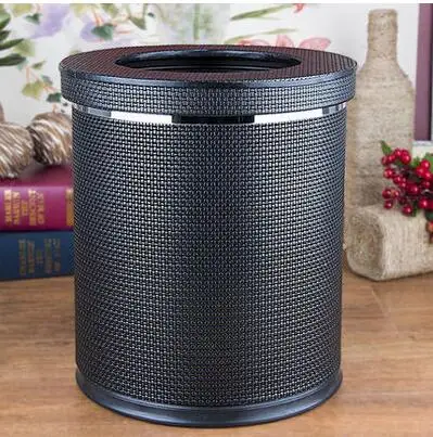 Круглая двухслойная черная цветная мусорная корзина металл+ кожаная корзина для мусора кухонный мусорный мешок кухонные урны PLJT03 - Цвет: X7