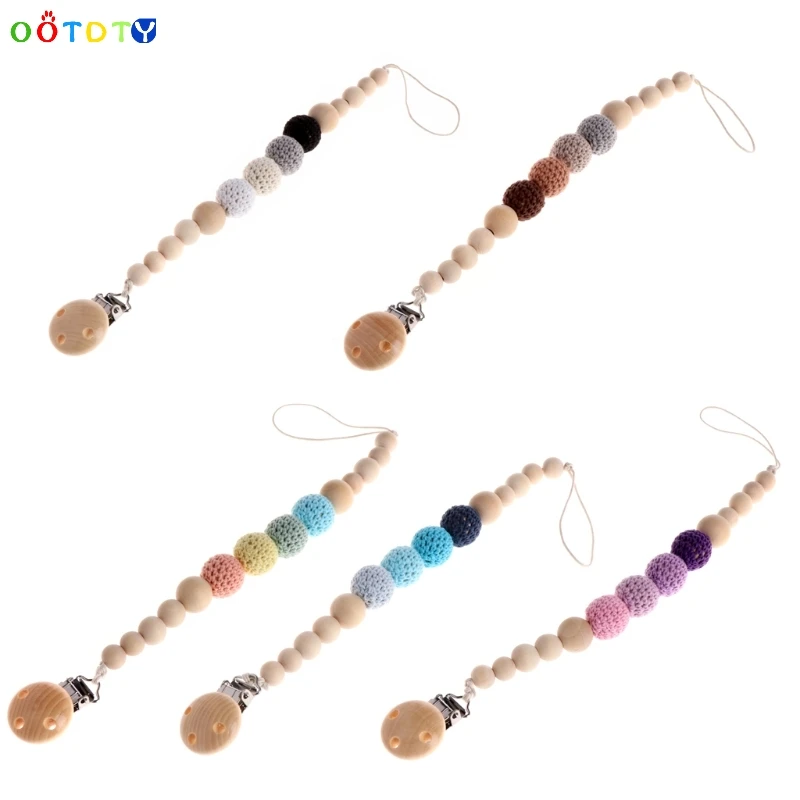 Baby Infant Toddler Wooden Dummy Pacifier Soother Nipple Chain Clip Holder NEW