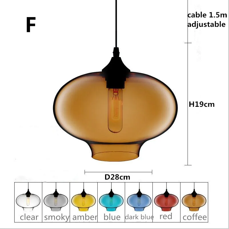 Подвесной светильник с лампочкой Эдисона для спальни и ресторана, простой подвесной светильник в скандинавском стиле, современный винтажный подвесной светильник из цветного стекла, подвесной светильник ing - Цвет корпуса: F