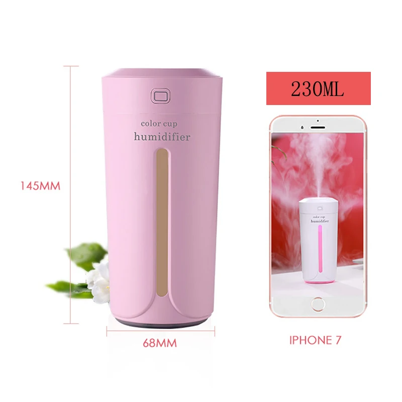  230ml Mini Air Humidifier USB Ultrasonic Humidifier Car Aroma Diffuser Electric Essential Oil Diffu