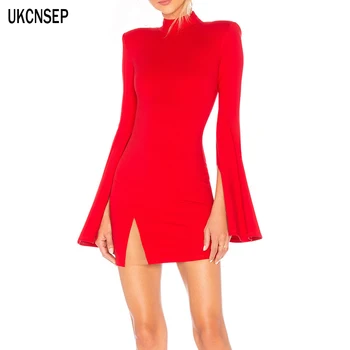 

2019 Vestidos Women Winter Dress Cloak Long Sleeve Bandage Dress Elegant Cut Out Bodycon Cocktail Party Dress Wholesale