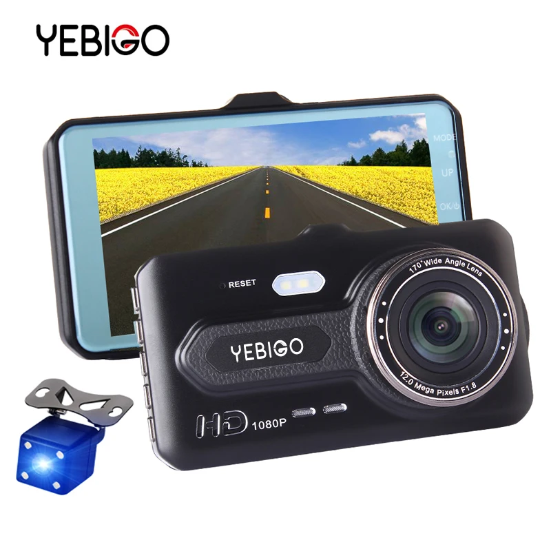 Автомобильный видеорегистратор YEBIGO с двумя объективами Full HD 1080P 4 дюйма камера