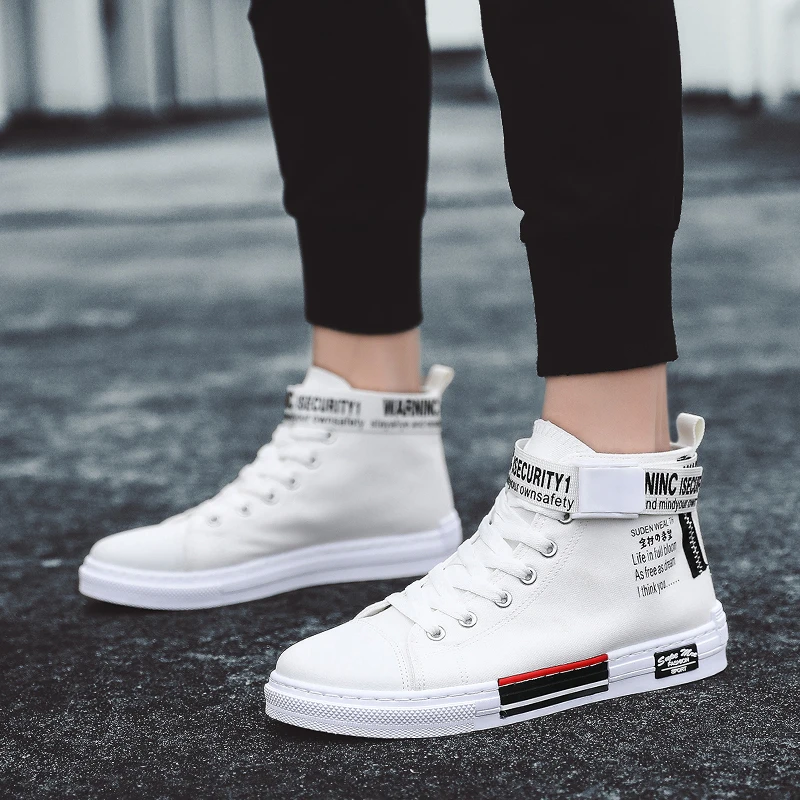 

UNN Fashion Personality Man Shoes Canvas 2019 High Top Vulcanized Shoes Breathable Lace Up Trainers Men's Shoes