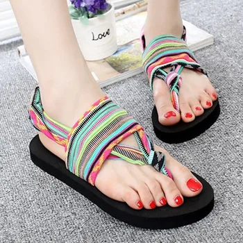 

YEELOCA Womens Sandals New Summer Non-slip Bohemian Flip-flops High-heeled Flip-flops Beach Slippers Female Wedges Shoes
