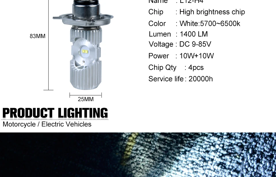 YzzYzz H4 LED Motorcycle Headlight Bulbs 1400LM 6000K 20W HS1 Faros Led Moto Motorbike Headlamp Lighting Electric Car Lights 12V (5)
