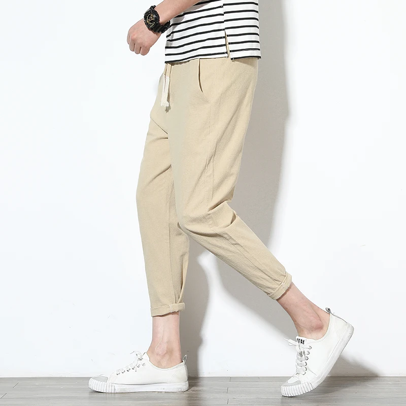 2019 new high quality men's summer casual pants pure harem pants linen linen nine pants men's beam feet slim sports pants 2019 new high quality men's summer casual pants pure harem pants linen linen nine pants men's beam feet slim sports pants