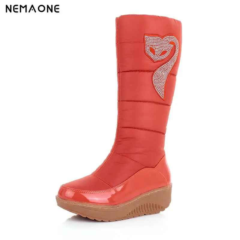 

NEMAONE 2017 Cotton fashion waterproof snow boots women's knee high boots flat winter boots platform fur shoes women size 34-43