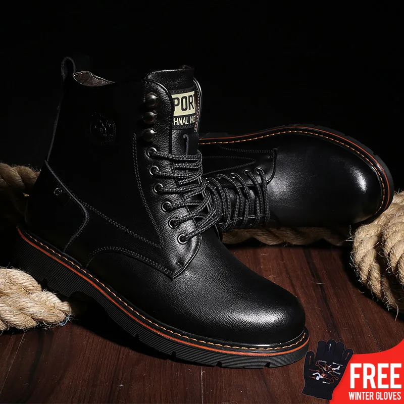 

OSCO Brand Men's Boots Martens Leather Winter Plush Warm Shoes Motorcycle Mens Ankle Boot Martins Autumn Men Shoes