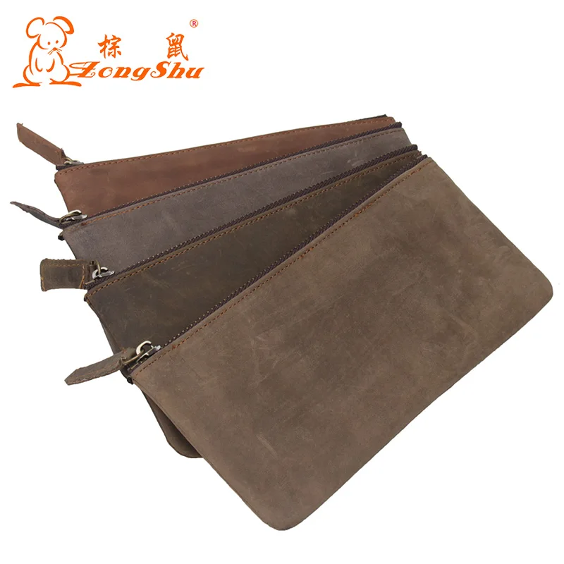 

Crazy Horse Cowhide Genuine Leather Long Wallet New Vintage Long Wallet Clutch Wrist Bag With Cell Phone Pocket (bulk customize)