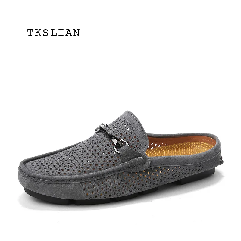 

Men leather casual loafers men's shoes swede Holes Horsebit Luxury Design Sneakers slip on shoes men gray black khaki flats