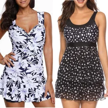 Ретро печати Монокини юбка для купания женщин Ruched животик спортивный купальник шорты Монокини большого размера женский купальный костюм платье