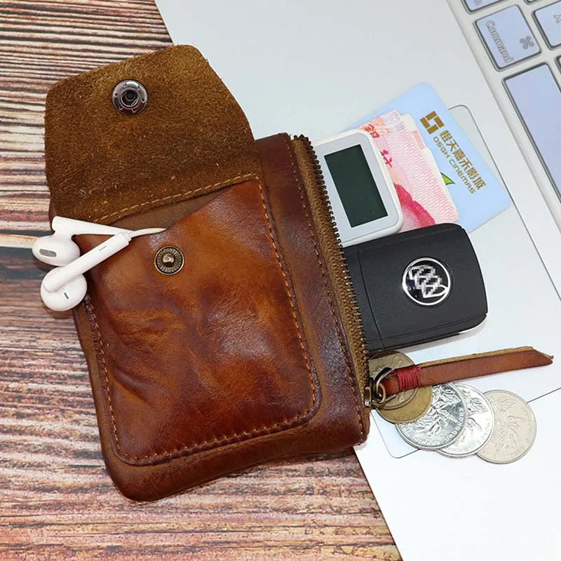 

Coin Purse Genuine Leather Card Holder Wallet Multi-function Zipper Receiving Bag Men Women Coin Purse Holder