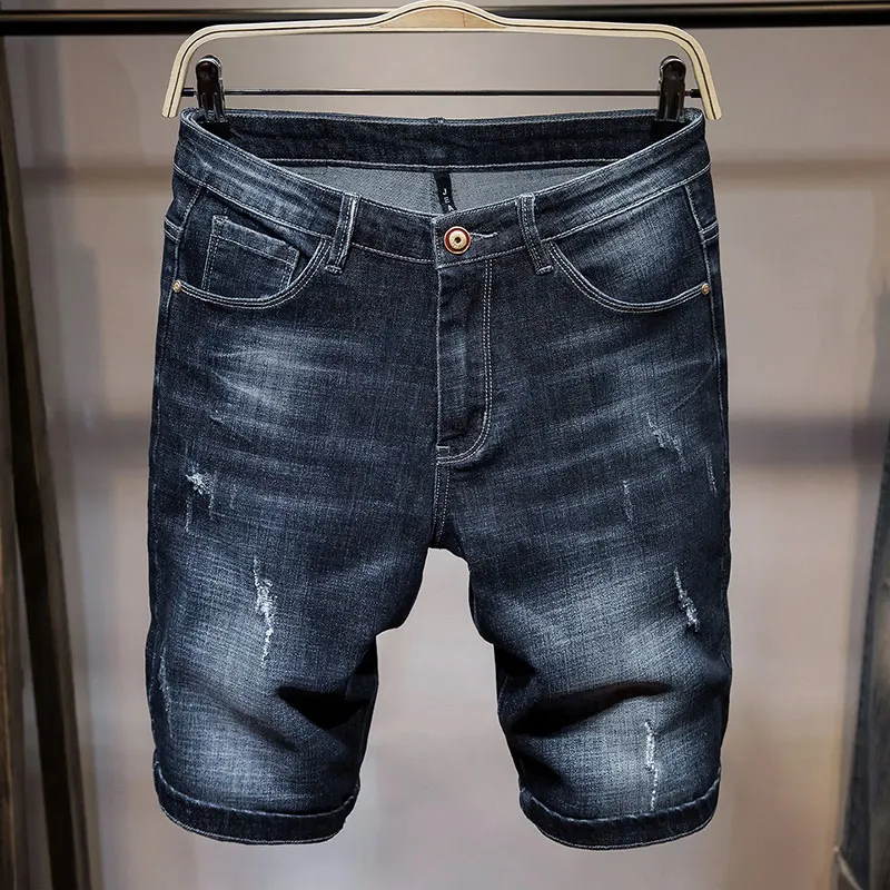 Men's Shorts Jeans Stretch Slim Fit Knee Length Denim High Quality