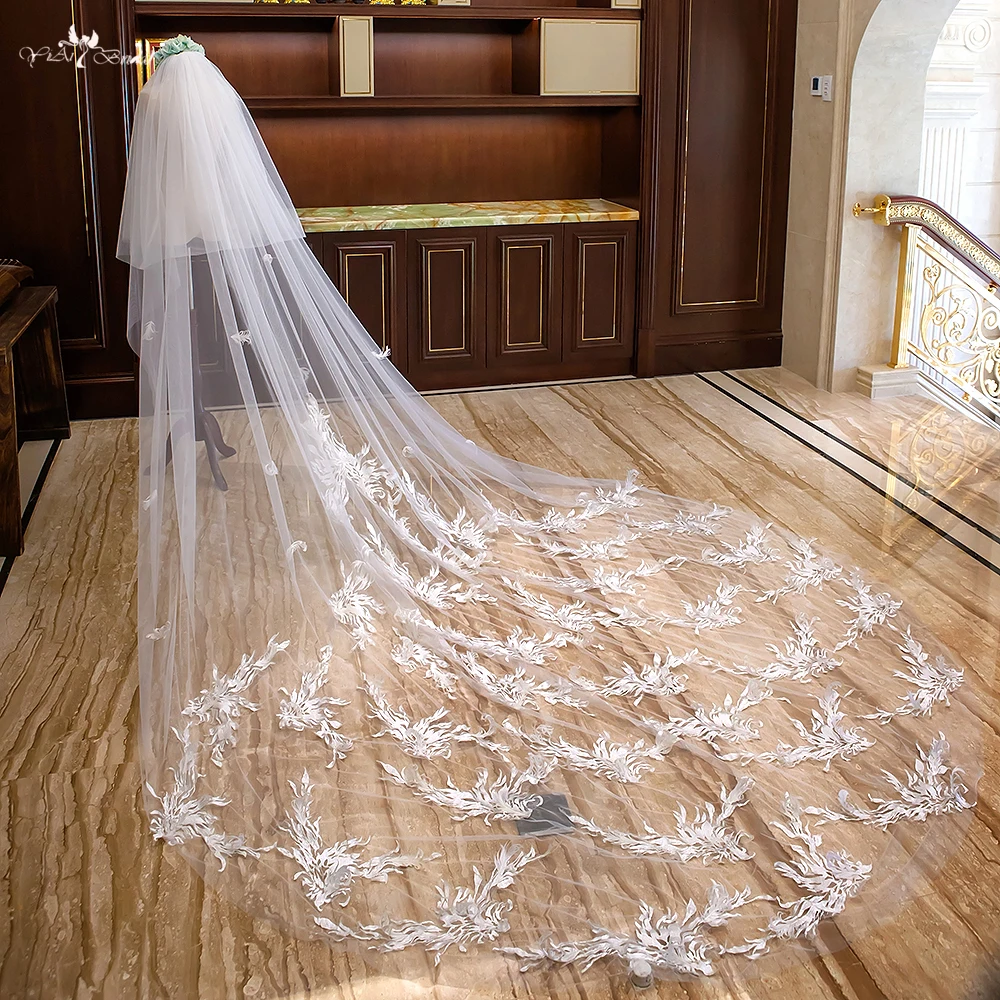LZP318 настоящая свадебная вуаль фото удача Ласточка Appilque дизайн свадебная вуаль 3 метра Соборная вуаль свадебные аксессуары