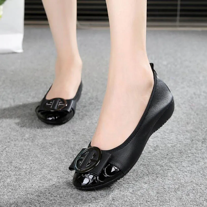 Genuine Leather Loafers 2018 Black Blue Ballet Flats Shoes Woman Slip On Comfortable Casual Women Ballerina Shoes Big Size 34-43 (8)