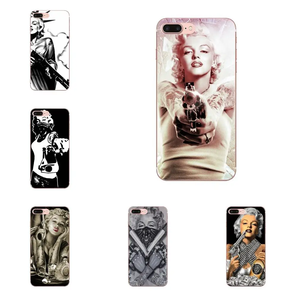 

Soft Coque For Huawei Honor 4C 5A 5C 5X 6 6A 6X 7 7A 7C 7X 8 8C 8S 9 10 10i 20 20i Lite Pro Tattooed Marilyn Monroe Double Guns