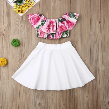 

Pudcoco Summer Toddler Baby Girl Clothes Off Shoulder Flower Print Ruffle Crop Tops Mini Skirt 2Pcs Outfits Summer Clothes