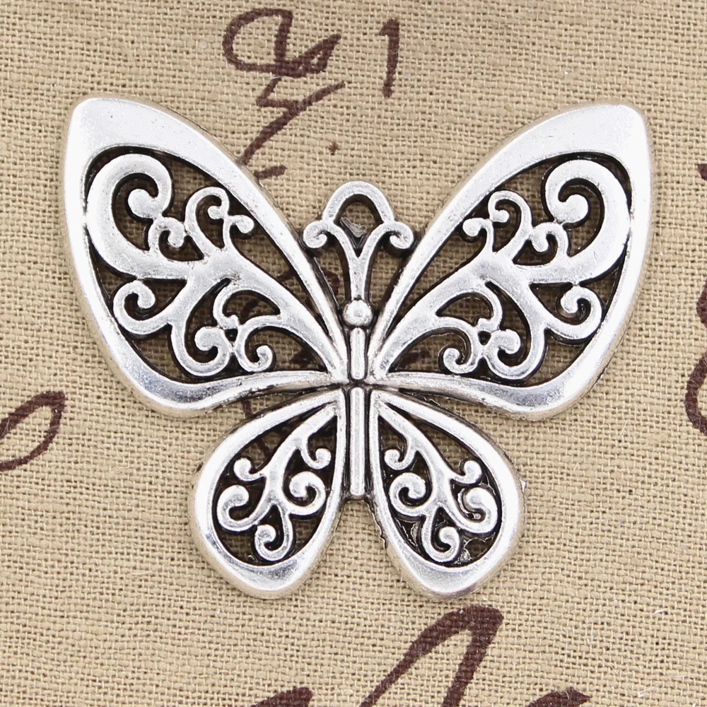 

3pcs Charms hollow butterfly 50x57mm Antique Silver Plated Pendants Making DIY Handmade Tibetan Silver Jewelry