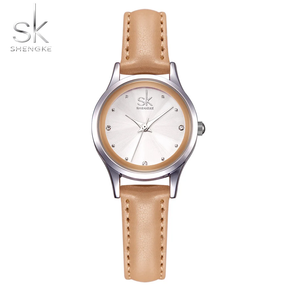 

SK New Fashion Female's Watches Pink Leather Girl Wristwatches Elegant Diamond Quartz Clock comfortable Buckle Round Case hour