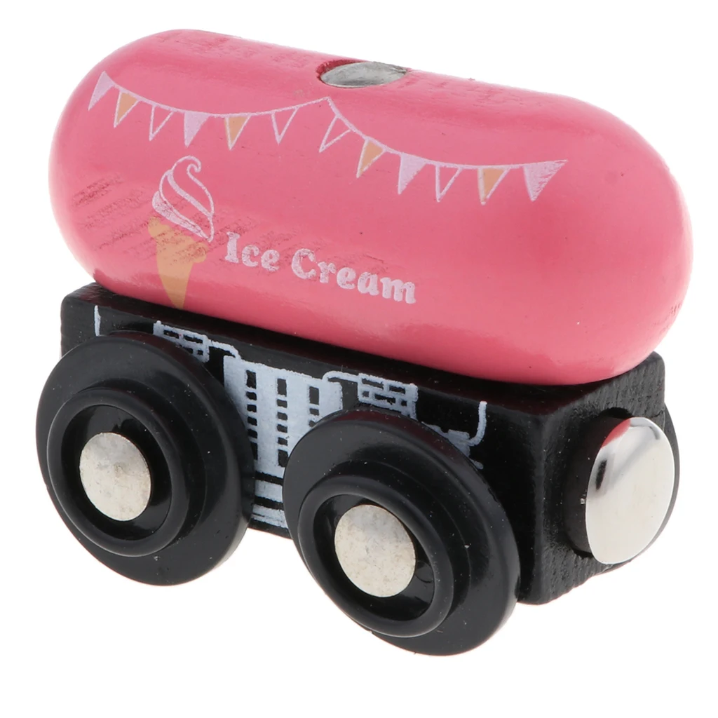 Wooden Magnetic Train for Toy Trains Railway Building Accessories Compatible All Major Brands - Ice Cream Carriage