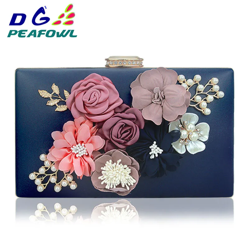 White Appliques Pearl Women Evening Clutch Bags Minaudiere Lady Wedding Party Bride Purses Handbag Shoulder Luxury Hand Bags