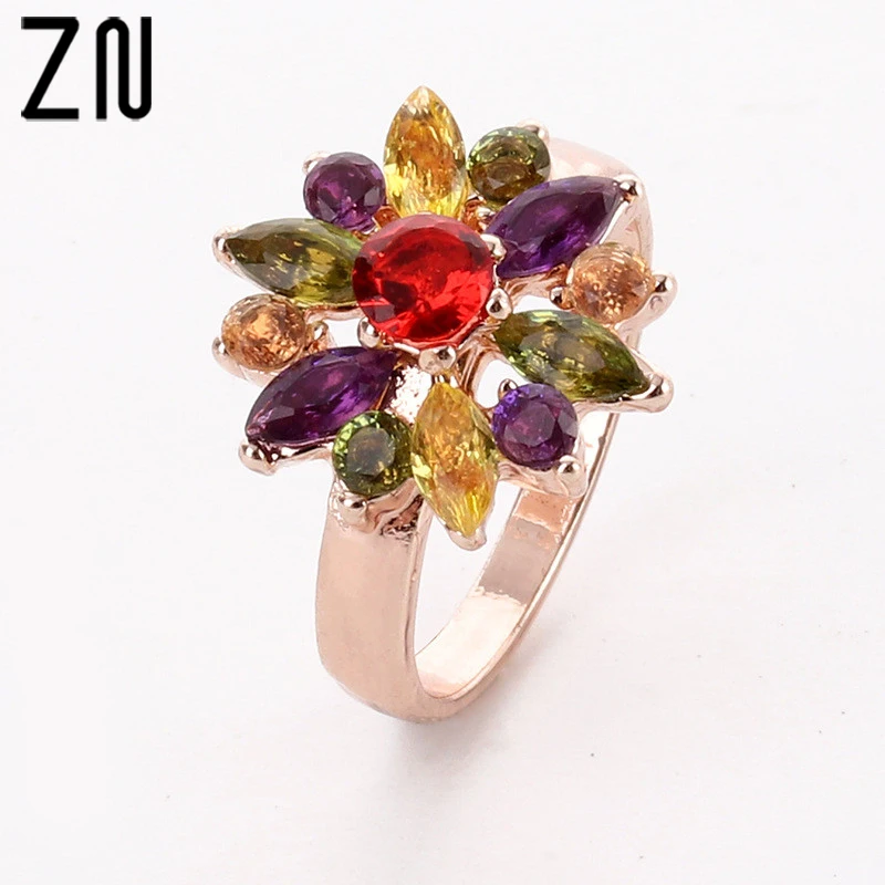 

ZN 2019 Bohemian Wedding Rose Gold Silver Crystal Female Rings for Women Fashion Charm Colored Rhinestone Women Ring Jewelry