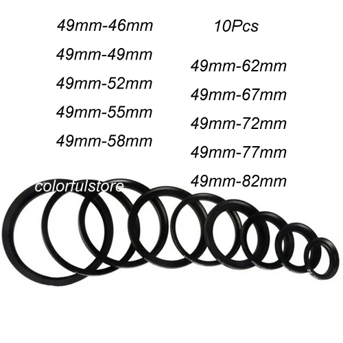 

10x 49mm-46mm-52mm-55mm-58mm-62mm-67mm-72mm-77mm-82mm 49 46 52 58 62 67 72 77 82 Metal Stepping Step-Up Ring Lens Filter Adapter