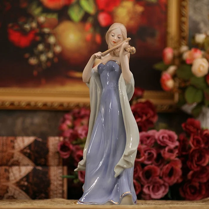 

Elegant Porcelain Violin Playing Lady Figurine Ceramic Music Belle Statuette Decor Gift Craft Ornament Accessories Furnishing