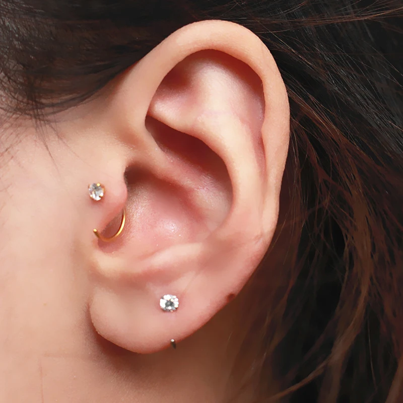 

1 Pcs Crystal Gold Tragus Earring For Women PUNK Small Cartilage Helix Hoop Earring Ear Piercing boucle d'oreille femme 2019