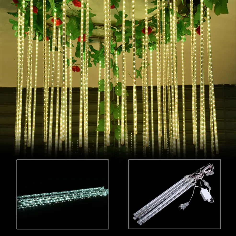 

Yellow US PLUG Led Light Meteor Shower Rain 8 Tube 30CM LED String Lights Christmas Decorative Lamp