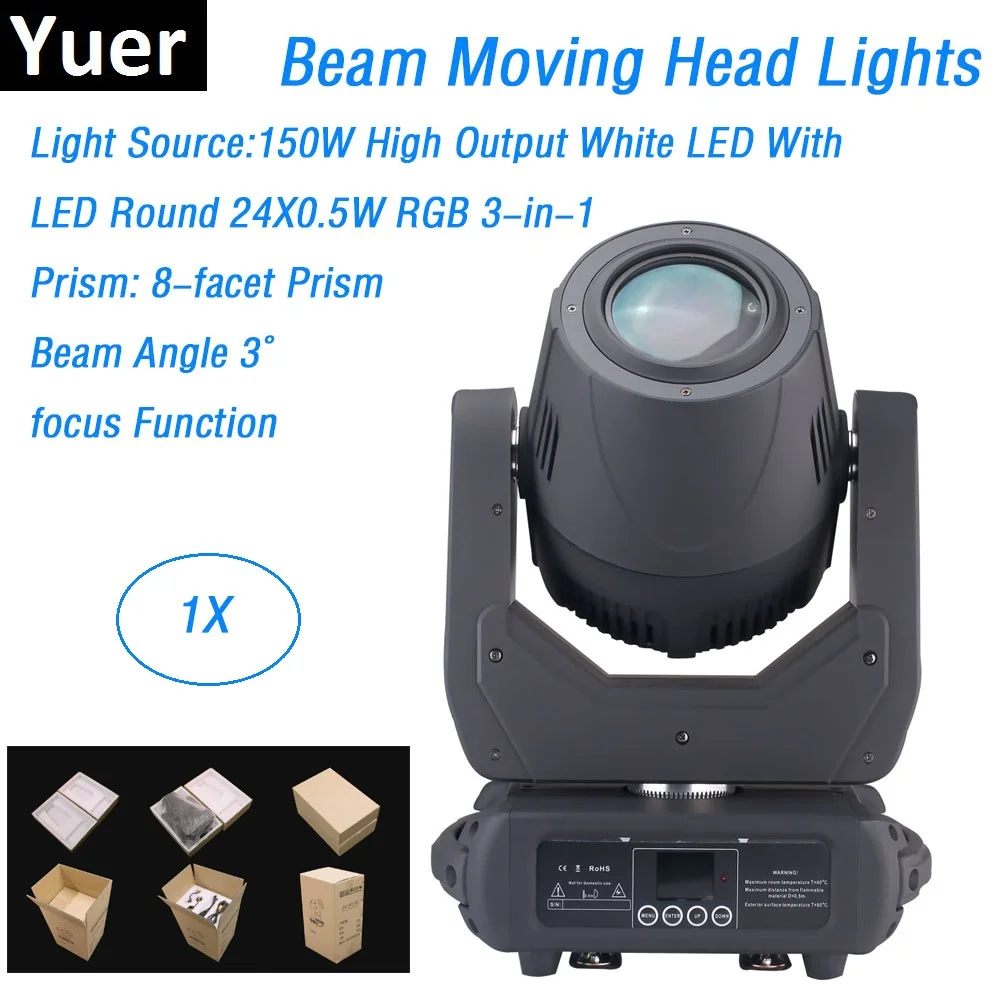 

150W White LED Super Beam Moving Head Lights With 24X0.5W RGB 3IN1 LEDS IP20 Professional Stage Spot Beam Lighting Effects