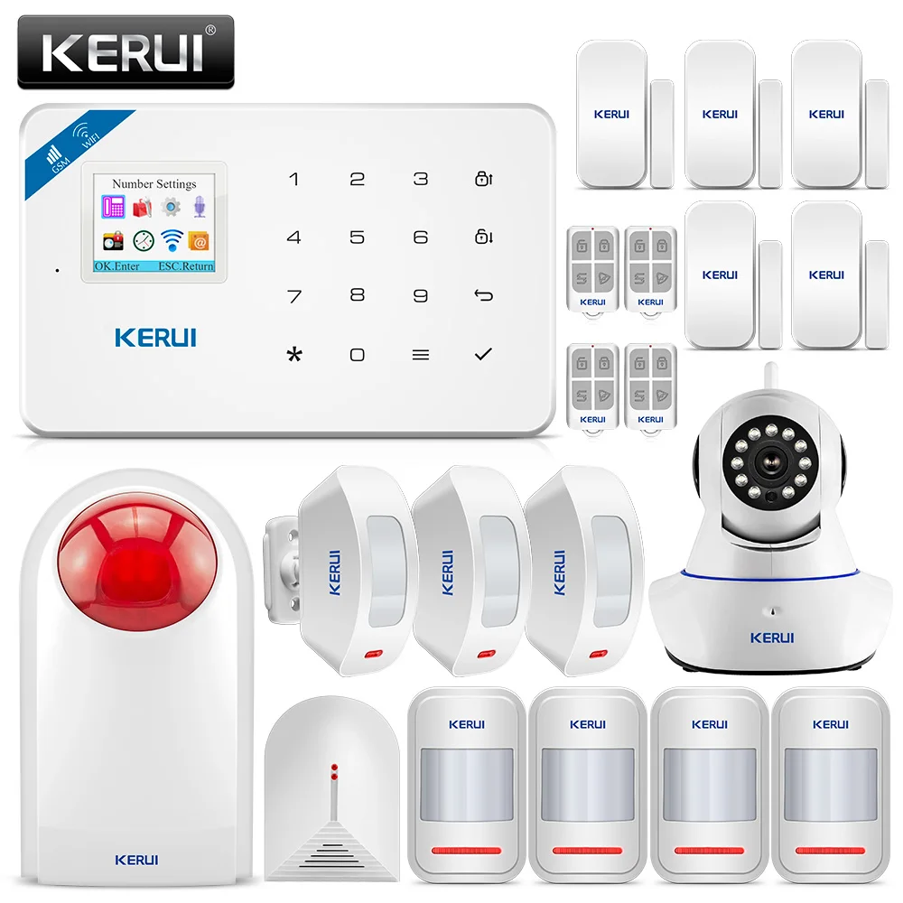 

KERUI W18 Wireless WiFi GSM Alarm System Home Security Burglar Protection Kit Alarm Sensor With Flash Siren 720P IP Camera