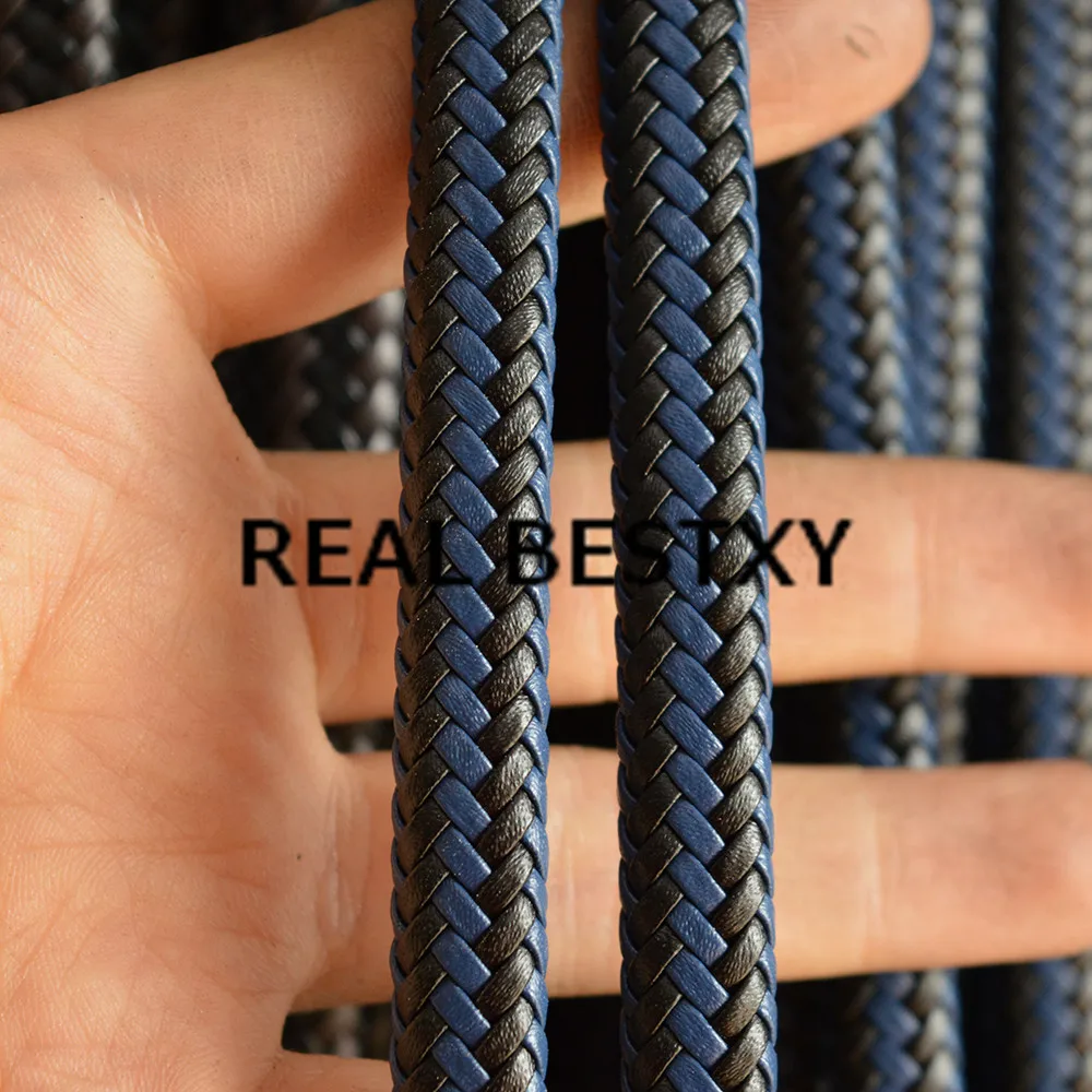 

REAL BESTXY 5m/lot 9.3*6.2mm black blue braided flat leather cords for jewelry bracelet making DIY material leather strips